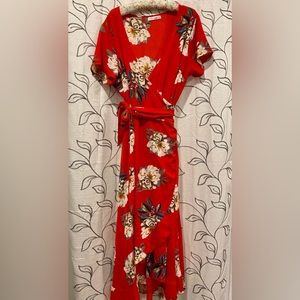Red wrap dress